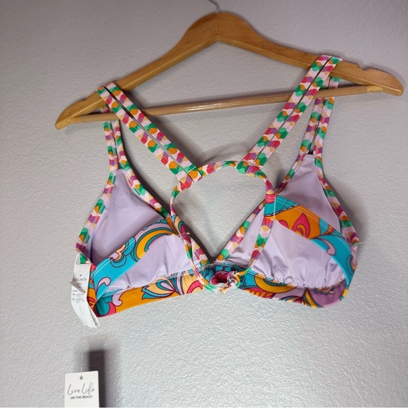 New Boho Wavy Striped Strappy V-Neck Top Cutout Bikini Size M - Picture 6 of 10